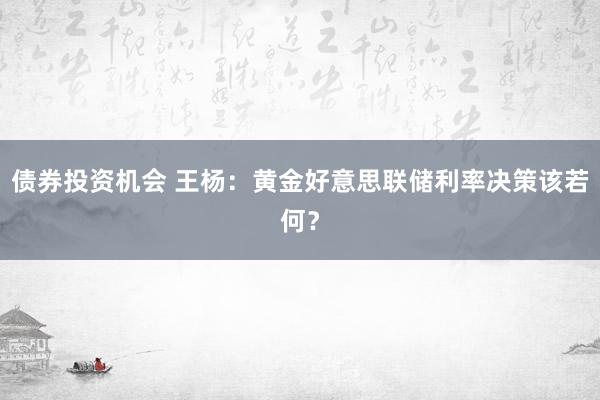 债券投资机会 王杨：黄金好意思联储利率决策该若何？