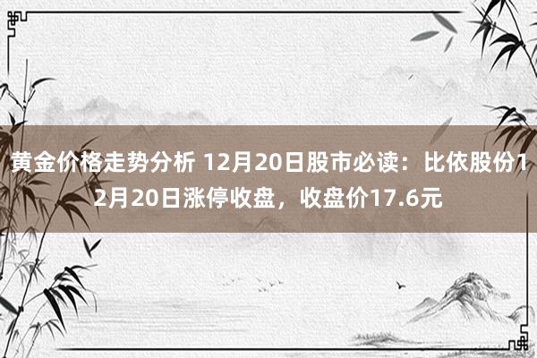 黄金价格走势分析 12月20日股市必读：比依股份12月20日涨停收盘，收盘价17.6元