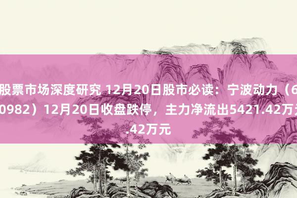 股票市场深度研究 12月20日股市必读：宁波动力（600982）12月20日收盘跌停，主力净流出5421.42万元