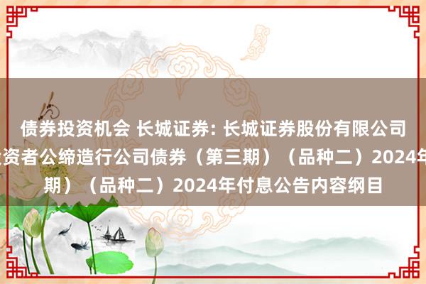 债券投资机会 长城证券: 长城证券股份有限公司2022年面向专科投资者公缔造行公司债券（第三期）（品种二）2024年付息公告内容纲目