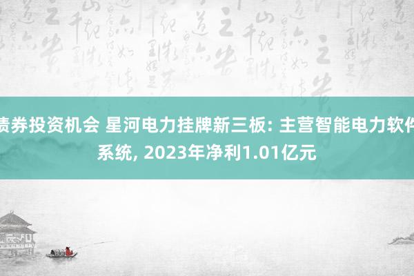 债券投资机会 星河电力挂牌新三板: 主营智能电力软件系统, 2023年净利1.01亿元