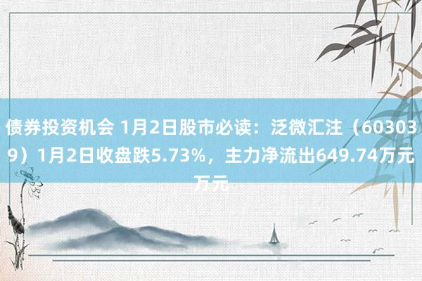 债券投资机会 1月2日股市必读：泛微汇注（603039）1月2日收盘跌5.73%，主力净流出649.74万元