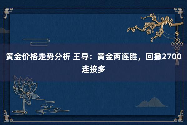 黄金价格走势分析 王导：黄金两连胜，回撤2700连接多