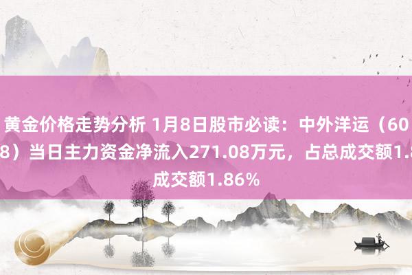 黄金价格走势分析 1月8日股市必读：中外洋运（601598）当日主力资金净流入271.08万元，占总成交额1.86%