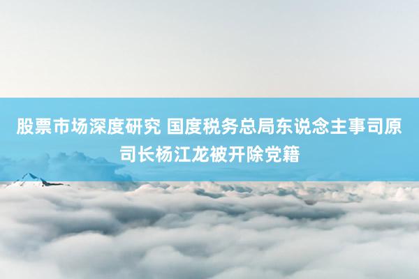 股票市场深度研究 国度税务总局东说念主事司原司长杨江龙被开除党籍