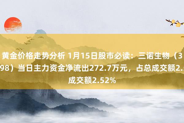 黄金价格走势分析 1月15日股市必读：三诺生物（300298）当日主力资金净流出272.7万元，占总成交额2.52%