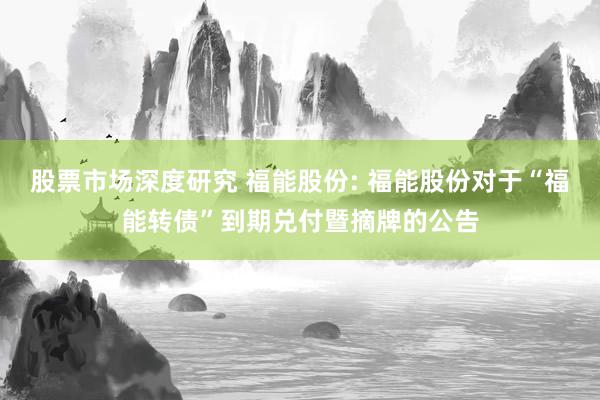 股票市场深度研究 福能股份: 福能股份对于“福能转债”到期兑付暨摘牌的公告