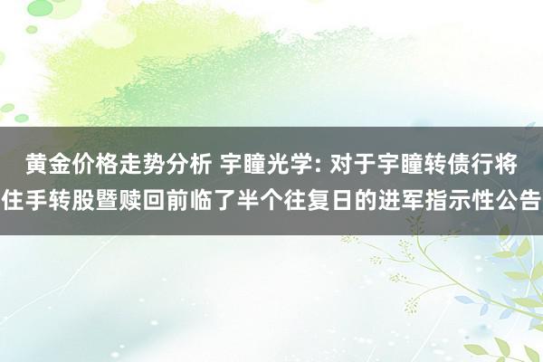 黄金价格走势分析 宇瞳光学: 对于宇瞳转债行将住手转股暨赎回前临了半个往复日的进军指示性公告