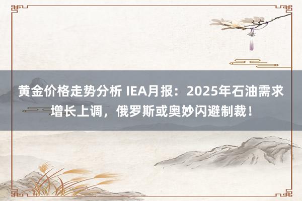 黄金价格走势分析 IEA月报：2025年石油需求增长上调，俄罗斯或奥妙闪避制裁！