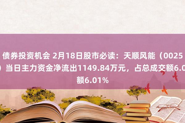 债券投资机会 2月18日股市必读：天顺风能（002531）当日主力资金净流出1149.84万元，占总成交额6.01%